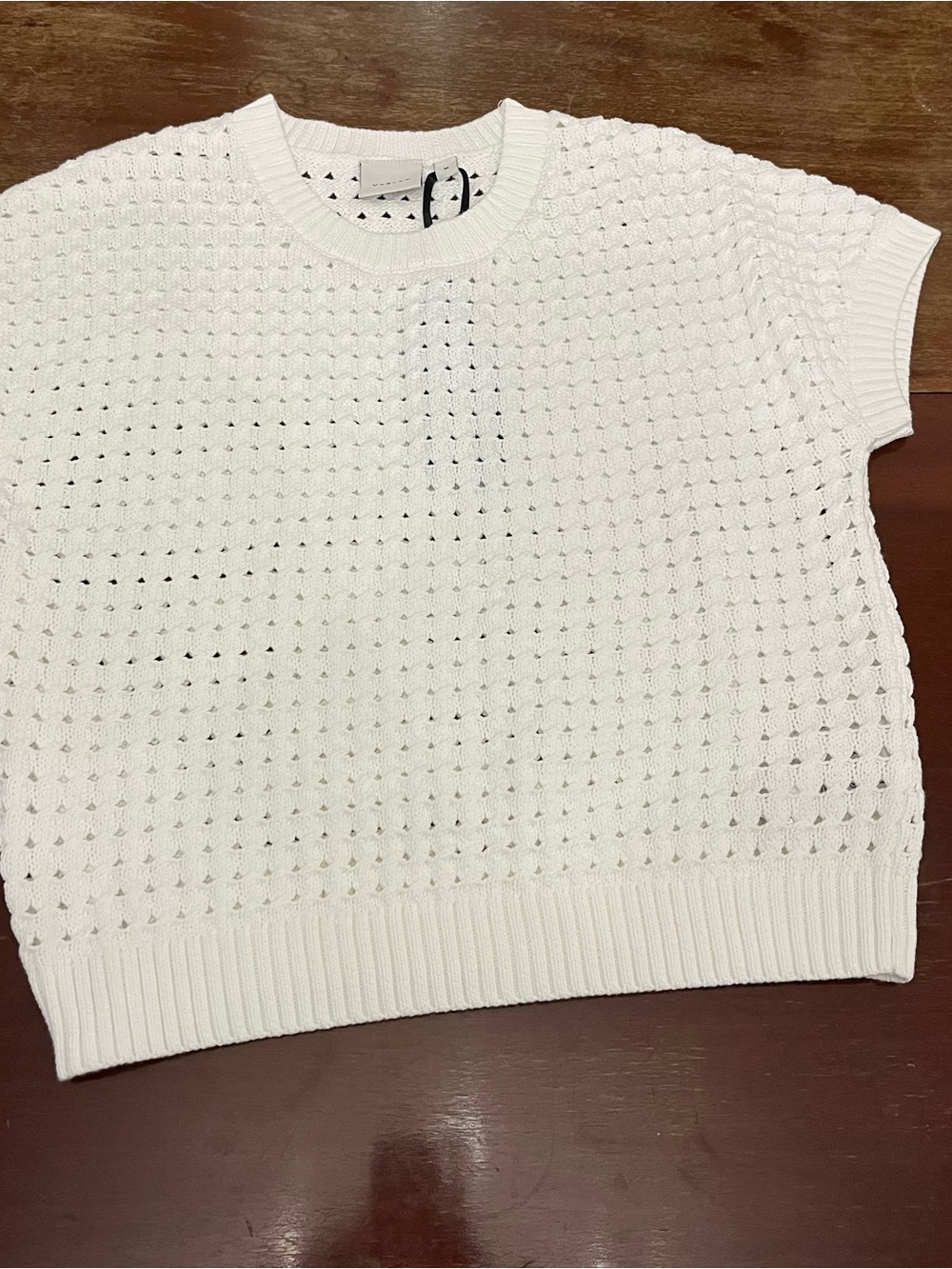 Varley White Openwork Short Sleeve Crew Sweater